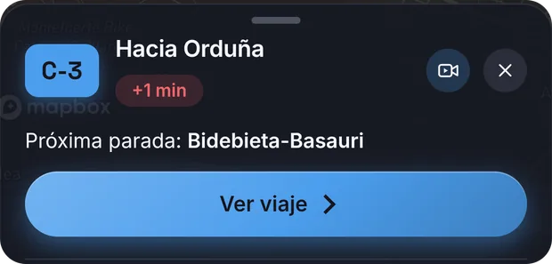 C-3 trena Urduña aldera, minutu bateko atzerapenarekin, hurrengo geltokia Bidebieta-Basauri